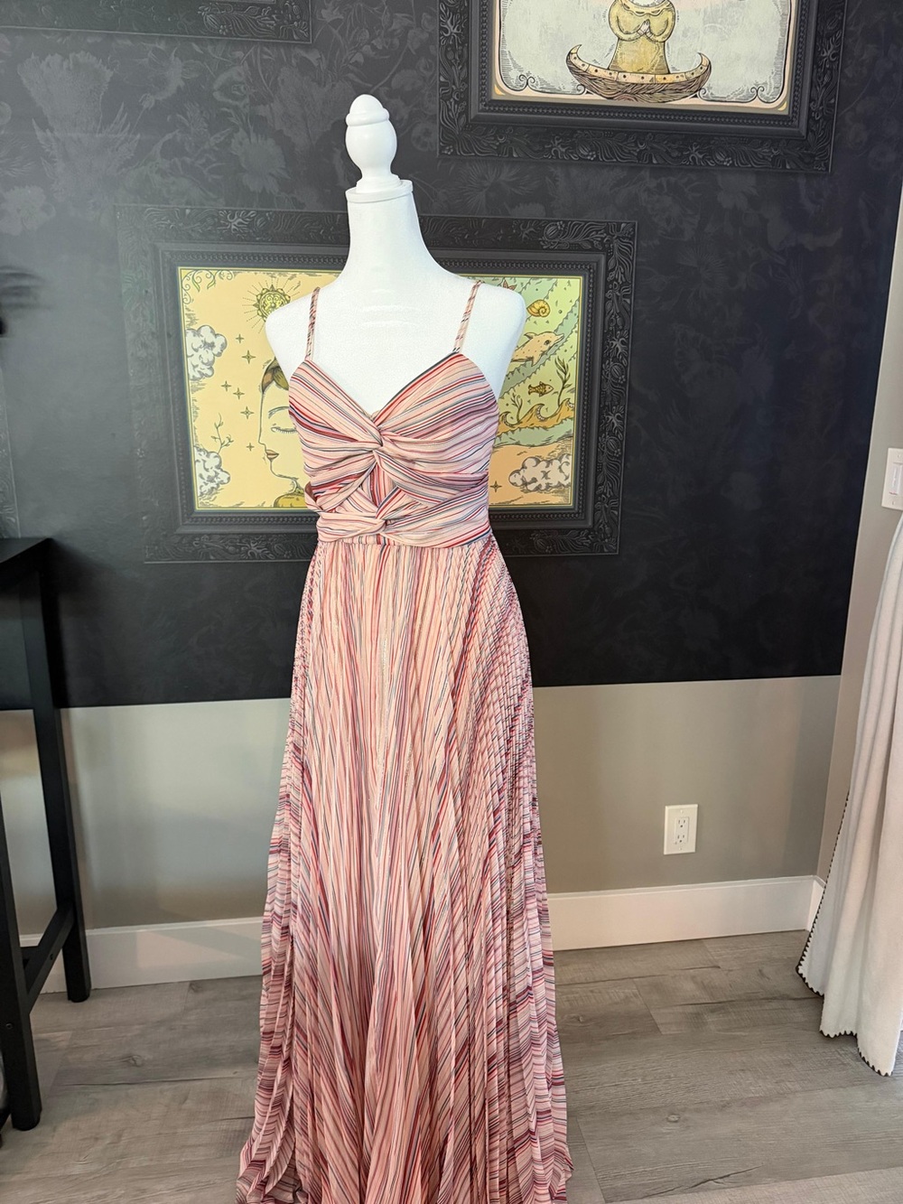 Striped Pink Twist-Front Maxi Dress